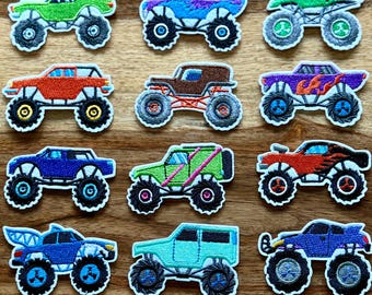 trucker hat patch, toddler patches, monster trucks, embroidery patch, iron on, sew on, patches for bag, patches for clothes