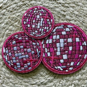 trucker hat patches, pink, taylor inspired, disco ball, embroidery patch, iron on, sew on, patches for bag, patches for clothes