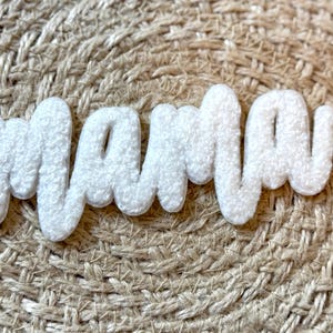 Mama patch, fluffy letters, white, STICK ON, patches for bag, patches for clothes