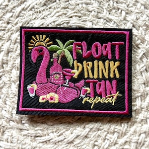 trucker hat patches, tan-float-repeat, embroidery patch, iron on, sew on