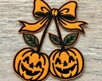 Toppe per cappellini da camionista con fiocco, fiocco a forma di zucca di Halloween, toppe ricamate, termoadesive, da cucire, toppe per borse, toppe per vestiti, toppe di riempimento