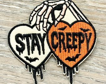 Toppe per cappelli da camionista per Halloween/autunno, "stay creepy", toppa ricamata, termoadesiva, da cucire, toppe per borse, toppe per vestiti, toppe di riempimento