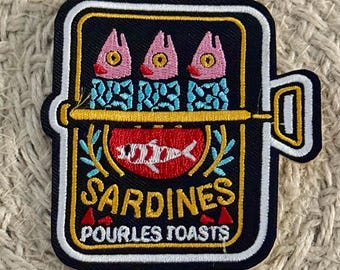 Trucker hat patches, sardine cans, embroidery patch, iron on, sew on, patches for bag, patches for clothes