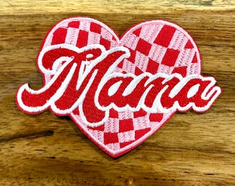 trucker hat patches, love mama, mama heart, embroidery patch, iron on, patches for bag, patches for clothes