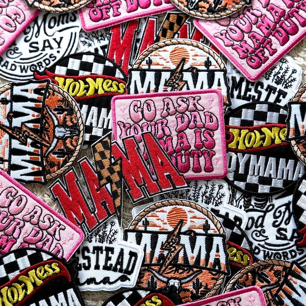 mama inspired trucker hat patches, boy mama, mama patches, embroidery patch, iron on, sew on, patches for bag, patches for clothes