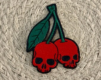 Bow trucker hat patches, cherry skull  bow, embroidery patch, iron on, sew on, patches for bag, patches for clothes, filler patches