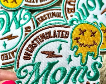 trucker hat patches, overstimulated moms club, mama heart, embroidery patch, iron on, sew on, patches for bag, patches for clothes