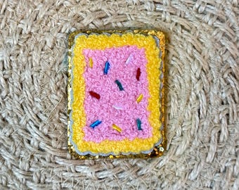 trucker hat patches, pop tart, STICK ON, patches for bag, patches for clothes