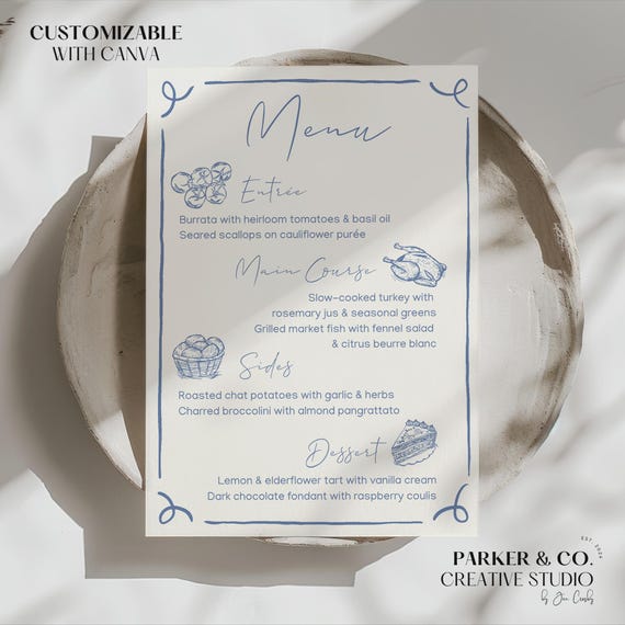 Editable Menu | Hand Drawn Food Design | Canva Template (Digital Download)