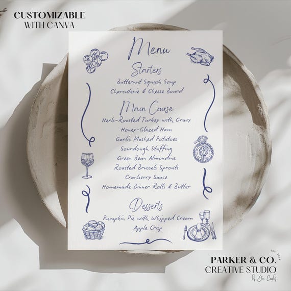 Editable Menu Card | Food & Wine Design | Canva Template (Digital Download)
