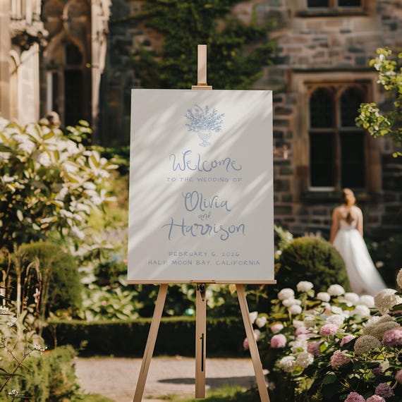 Editable Whimsical Wedding Welcome Sign | Floral Illustration Design | Canva Template (Digital Download)
