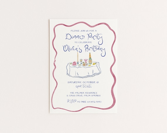 Editable Dinner Party Invitation | Hand Drawn Watercolor Table Scene Design | Canva Template (Digital Download)