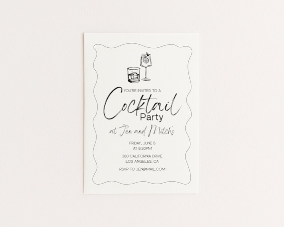 Editable Cocktail Party Invitation | Hand Drawn Cocktail Design | Canva Template | Digital Download