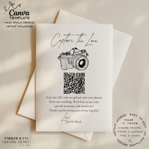 Editable Wedding Photo Sharing Card | Editable QR Code & Camera Design | Canva Template (Digital Download)