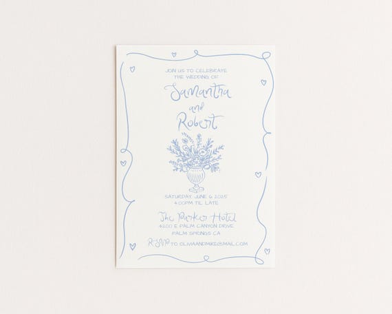 Whimsical Wedding Invitation Template | Hand Drawn Floral Design | Editable Canva Template (Digital Download)