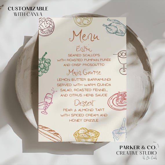 Editable Thanksgiving Menu | Food & Wine Design | Canva Template (Digital Download)