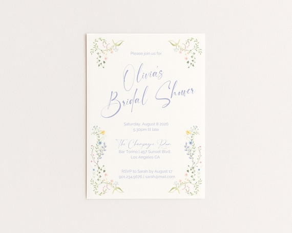 Editable Bridal Shower Invitation | Hand Drawn Wildflower Design | Canva Template (Digital Download)