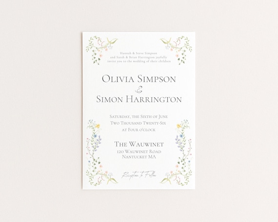 Wildflower Wedding Invitation Template | Hand Drawn Floral Garden Design | Editable Canva Template (Digital Download)