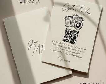 Editable Wedding Photo Sharing Card | Editable QR Code & Camera Design | Canva Template (Digital Download)