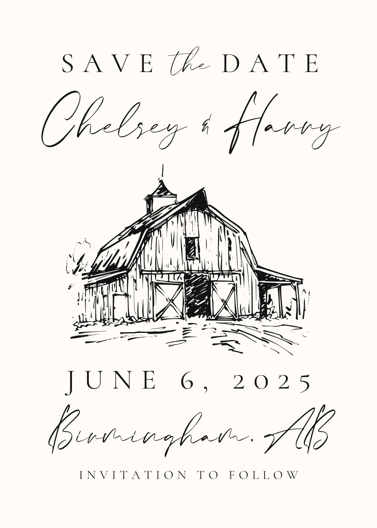 Editable Save the Date | Hand Drawn Rustic Country Barn Design | Canva ...