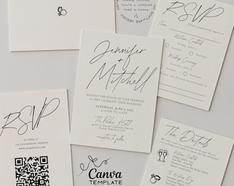 Minimalist Wedding Invitation Suite | Editable Canva Template (Digital Download)