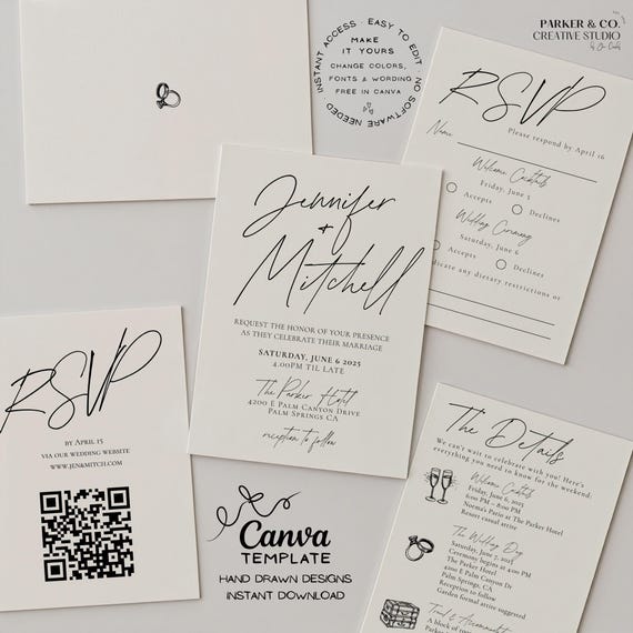 Minimalist Wedding Invitation Suite | Editable Canva Template (Digital Download)