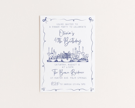 Editable Dinner Party Invitation | Hand Drawn Floral Wine Design (5x7 Canva Template)