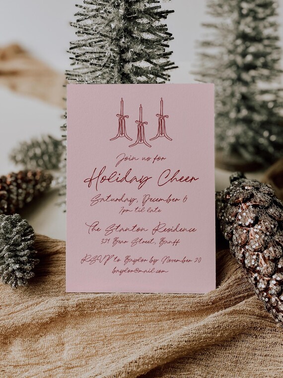 Editable Holiday Party Invitation | Hand Drawn Festive Candlestick Design | Canva Template (Digital Download)