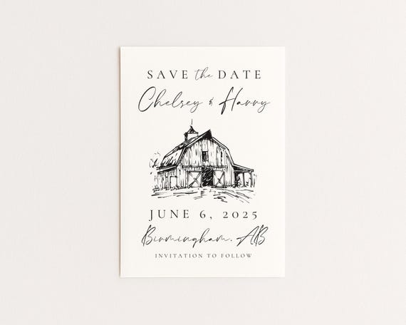 Editable Save the Date | Hand Drawn Rustic Country Barn Design | Canva Template (Digital Download)