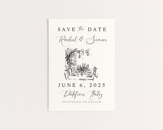 Editable Save the Date | Hand Drawn Mediterranean Italian Garden Wedding Design | Canva Template (Digital Download)