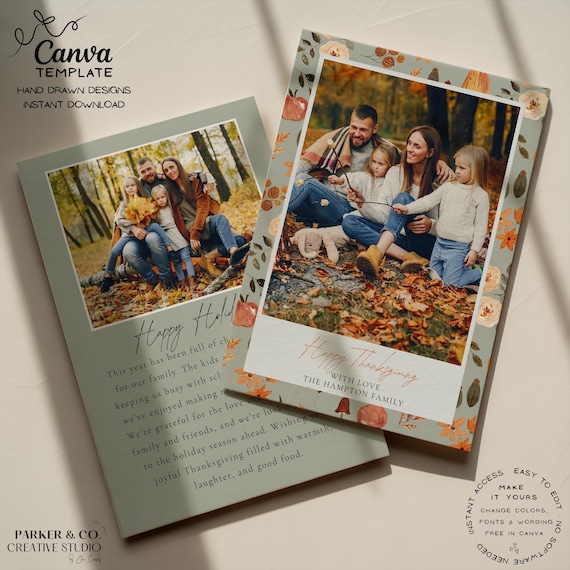 Editable Thanksgiving Photo Card | Hand Drawn Fall Design | Canva Template (Digital Download)