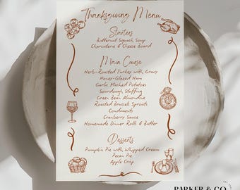 Editable Thanksgiving Menu | Food & Wine Design | Canva Template (Digital Download)