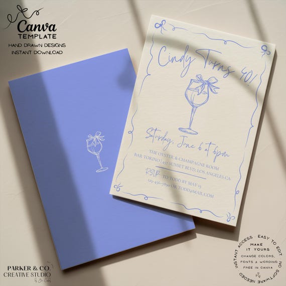 Editable Cocktail Party Invitation | Hand Drawn Cocktail Design | Canva Template (Digital Download)