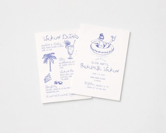 Editable Coastal Bachelorette Invitation | Includes Weekend Details Card | Canva Template (Digital Download)