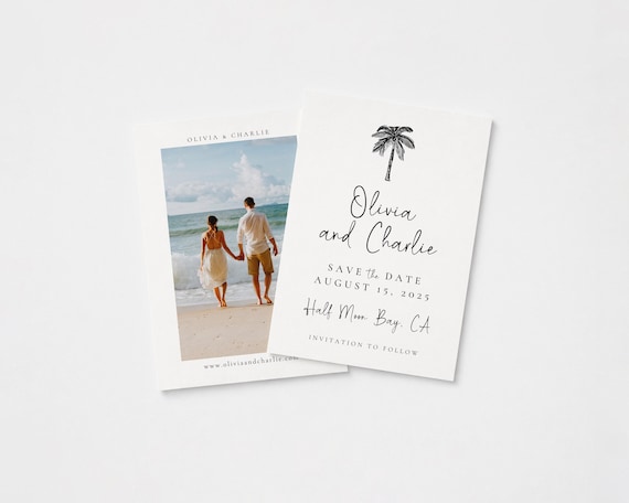 Editable Save the Date with Photo Card | Hand Drawn Coastal Design | Canva Template (Digital Download)