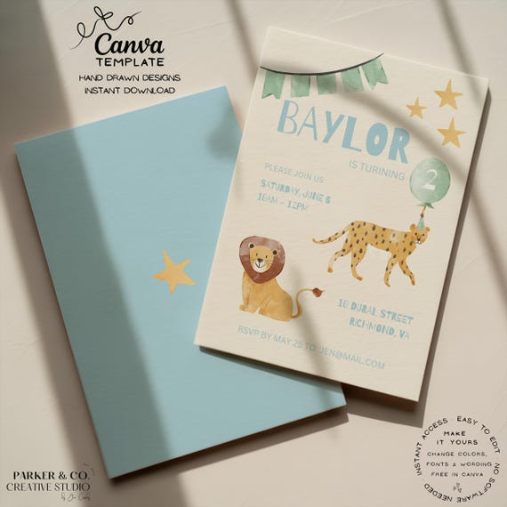 Editable Kids' Birthday Party Invitation | Jungle Safari Design | Canva Template (Digital Download)