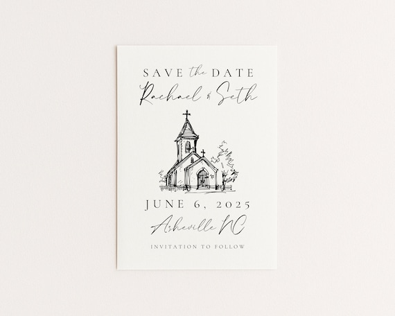 Editable Save the Date | Hand Drawn Church Wedding Design | Canva Template (Digital Download)