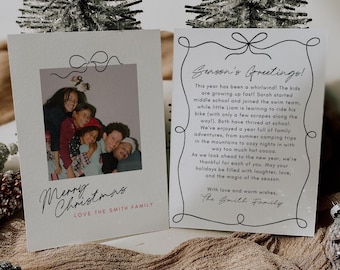 Editable Holiday Photo Card | Hand Drawn Minimalist Christmas Design | Canva Template (Digital Download)