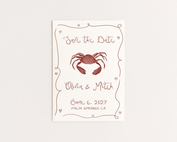 Whimsical Wedding Save the Date | Hand Drawn Crab Design | Editable Canva Template (Digital Download)