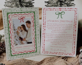 Editable Holiday Photo Card | Festive Watercolor Border Design | Canva Template (Digital Download)