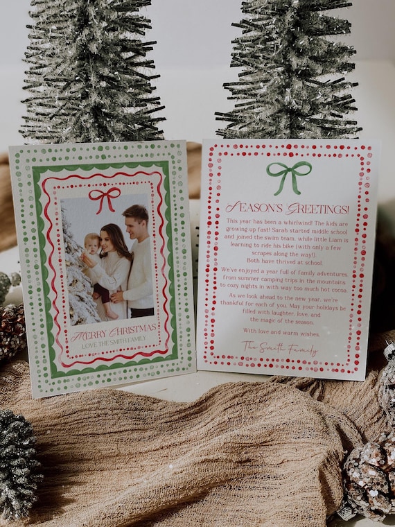 Editable Holiday Photo Card | Festive Watercolor Border Design | Canva Template (Digital Download)
