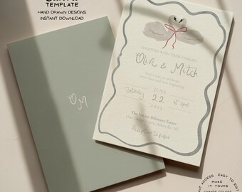 Wedding Invitation Template | Watercolor Swan Design | Editable Canva Template (Digital Download)