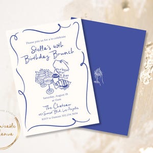 Aangepaste handgetekende brunchuitnodiging | Bewerkbare canvassjabloon | Handgetekend Frans brunchontwerp | Direct downloaden