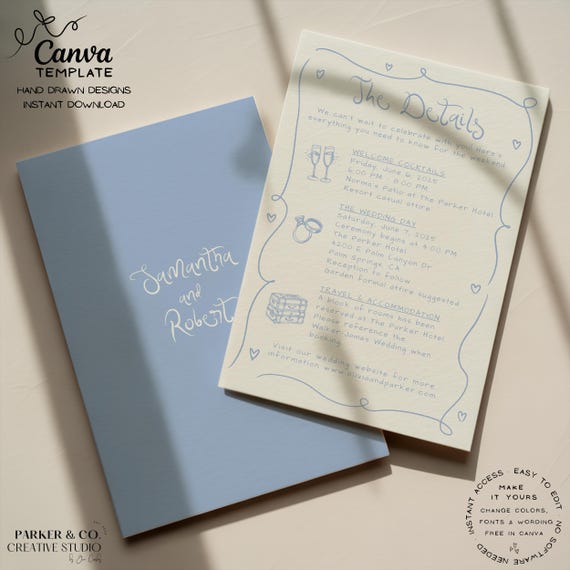 Whimsical Wedding Details Card | Editable Canva Template | Elegant Info Insert (Instant Download)