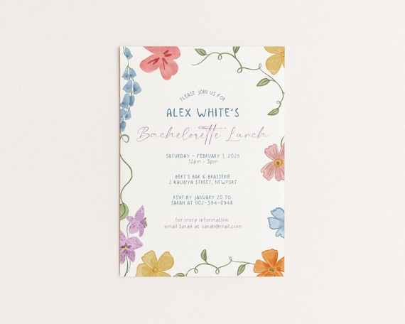 Editable Bachelorette Invitation | Hand Drawn Whimsical Floral Design | Canva Template (Digital Download)