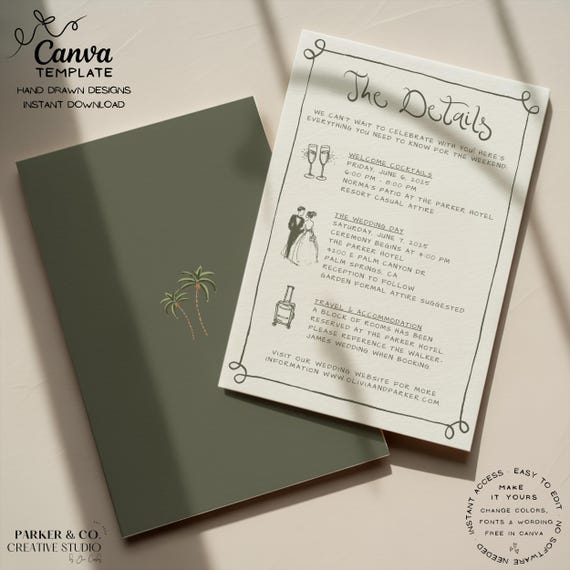Coastal Wedding Details Card | Editable Canva Template | Beach Info Insert (Instant Download)