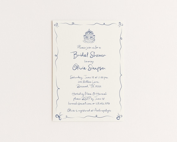 Editable Bridal Shower Invitation | Hand Drawn Wedding Cake Design | Canva Template (Digital Download)
