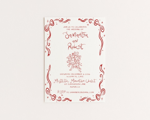 Wedding Invitation Template | Hand Drawn Holiday Christmas Themed Design | Editable Canva Template (Digital Download)
