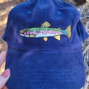 Embroidered Rainbow Trout Corduroy Hat - Fishing Gift