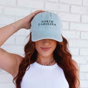 North Carolina Embroidered Denim Hat, Pigment-Dyed Cotton Low-Profile 6-Panel Cap Light Blue